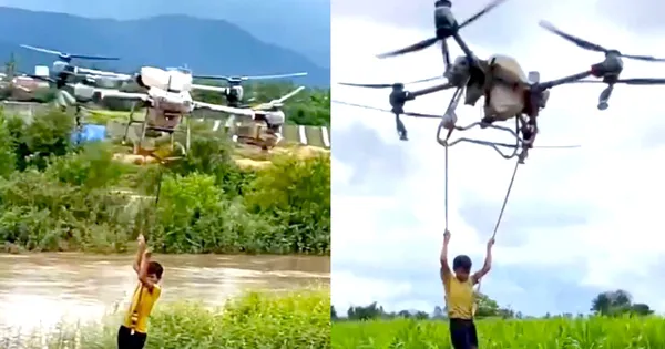 Sự nhanh trí, quyết đoán của chàng trai cứu nhóm trẻ bằng máy bay không người lái