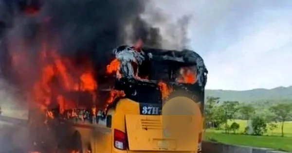 Xe khách giường nằm bốc cháy ngùn ngụt trên cao tốc đoạn qua Thanh Hóa