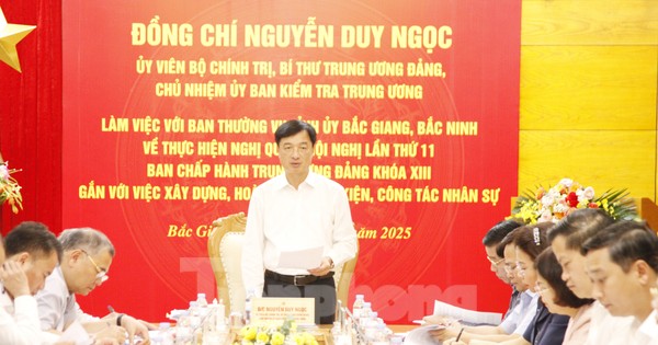 Chủ nhiệm Ủy ban Kiểm tra Trung ương làm việc với Ban Thường vụ Tỉnh ủy Bắc Giang và Bắc Ninh
