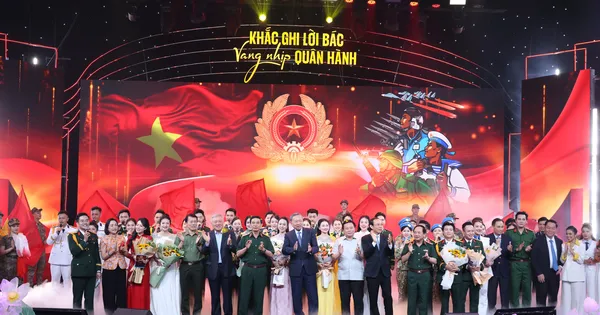 Tổng Bí thư Tô Lâm dự giao lưu nghệ thuật ‘Khắc ghi lời Bác - vang nhịp quân hành’