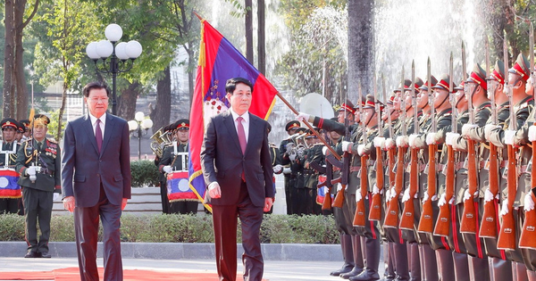 Lễ đón chính thức Chủ tịch nước Lương Cường thăm cấp Nhà nước đến Lào