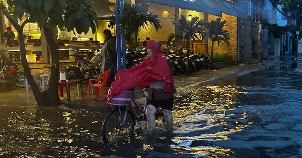 TPHCM mưa xối xả, người dân vất vả lội nước về nhà