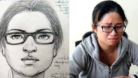 Hành trình giải cứu bé sơ sinh bị bắt cóc Ảnh phác họa trước đó của cảnh sát và Trâm tại cơ quan công an.