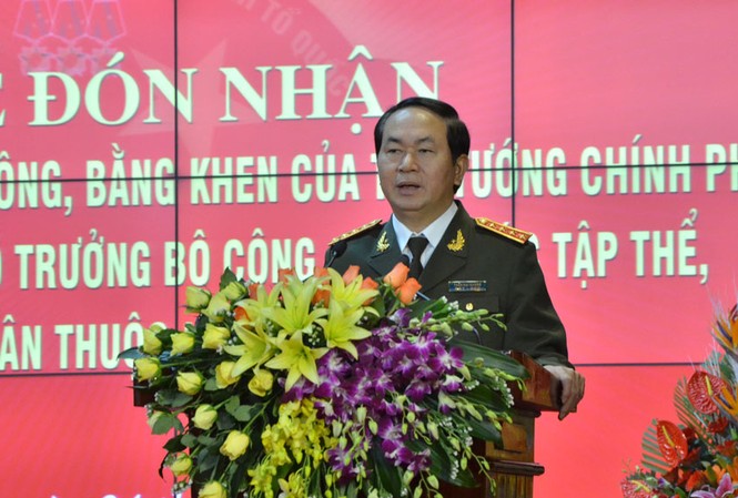 Khen thưởng tập thể, cá nhân thuộc lực lượng Công an nhân dân Đại tướng Trần Đại Quang - Ủy viên Bộ Chính trị, Bộ trưởng Bộ Công an phát biểu tại buổi lễ. Ảnh: Thanh Hà.