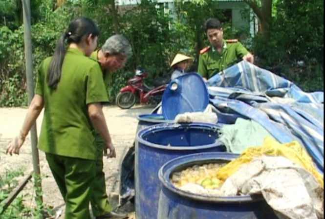 Thu giữ hai tấn măng bốc mùi không rõ nguồn gốc Măng không rõ nguồn gốc được chứa trong các thùng nhựa cáu bẩn, bên ngoài dính đầy bùn đất mất vệ sinh.