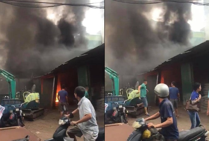 Cháy cửa hàng vật liệu xây dựng, nhiều người tháo chạy Hiện trường vụ cháy. Ảnh cắt từ video