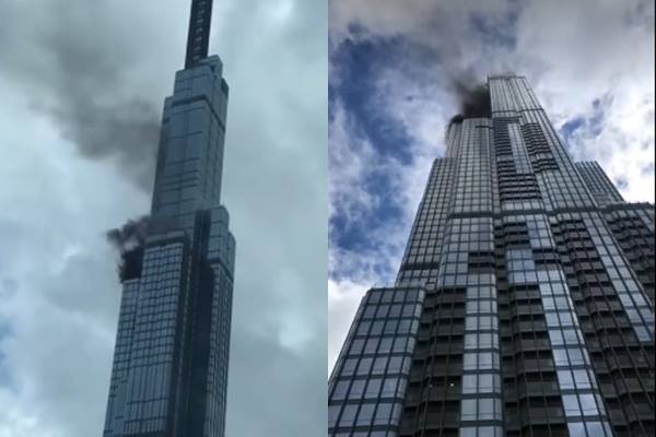 Khói đen bốc lên từ tầng cao tòa nhà Landmark 81 Khói phát ra từ tầng 64.