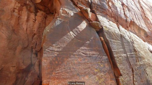 Bí ẩn về lịch đá cổ được phát hiện trong rừng Arizona Phiến đá khắc nhiều hình thù. Ảnh: Larry Bleberg.