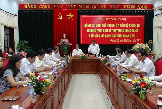 Đồng chí Đinh Thế Huynh làm việc với lãnh đạo tại Quảng Trị Đồng chí Đinh Thế Huynh, Thường trực Ban Bí thư làm việc với lãnh đạo tỉnh Quảng Trị. ẢNH: H.T