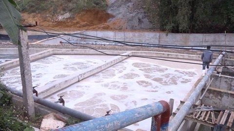 Nước suối trắng đục bất thường, cá chết hàng loạt Bể xả của Cty Nguyên Hồng, gây ô nhiễm nghiêm trọng *ảnh: DC