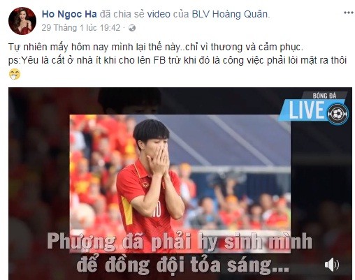 Hồ Ngọc Hà liên tục thể hiện tình cảm với các 'người hùng' U23 Việt Nam Hồ Ngọc Hà liên tục thể hiện tình cảm với các 'người hùng' U23 Việt Nam