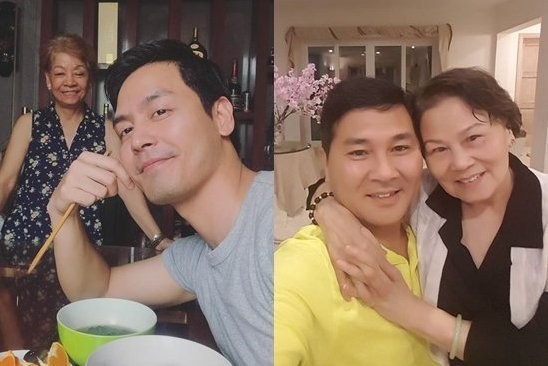 Phan Anh tiết lộ gì về chồng Hoa khôi Thu Hương giúp tài xế 240 triệu MC Phan Anh và doanh nhân Hoài Nam chup ảnh cùng mẹ của mình.
