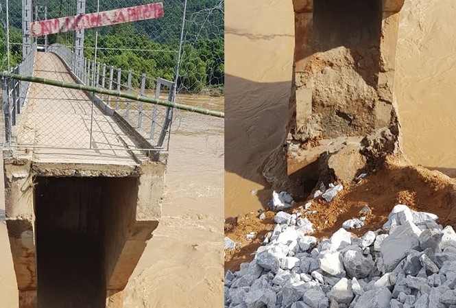 Thủy điện xả lũ, một mố cầu Chôm Lôm bị cuốn trôi Thủy điện xả lũ, một mố cầu Chôm Lôm bị cuốn trôi