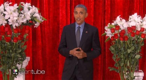 Ông Obama đọc thơ tình tặng vợ Tổng thống Mỹ Barack Obama trong chương trình Ellen DeGeneres Show. Ảnh: Mirror