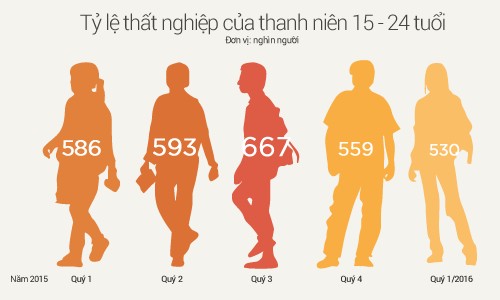 Thạc sĩ, cử nhân cất bằng đi học trung cấp Tình trạng thất nghiệp của thanh niên Việt Nam. Đồ họa: Tiến Thành - Hoàng Phương.