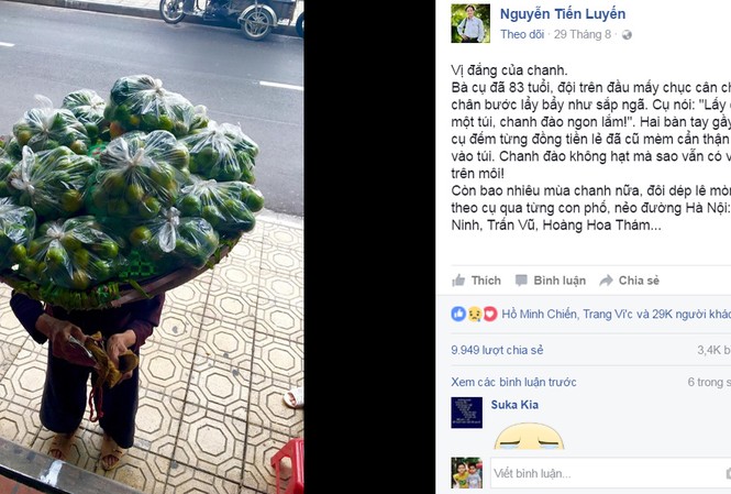 “Vị đắng của chanh” đánh thức cộng đồng mạng Bức ảnh thu hút gần 30.000 like, 10.000 share, 3.300 comment.