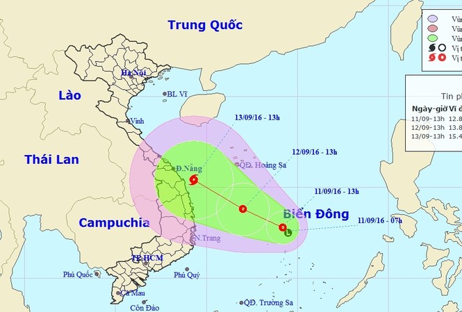Áp thấp nhiệt đới trên biển Đông, miền Trung, Tây Nguyên mưa lớn Hướng đi của Áp thấp nhiệt đới.