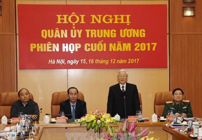 Tổng Bí thư: Quân đội phải làm gương cho các nơi khác Tổng Bí thư chủ trì Hội nghị Quân ủy T.Ư (ảnh TTXVN)