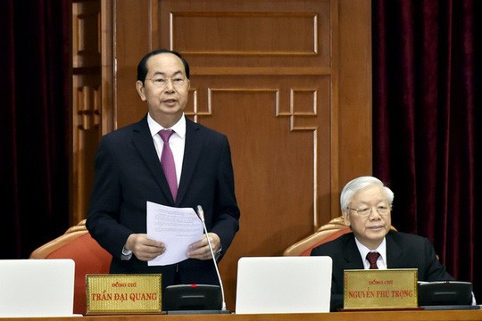 Chủ tịch nước điều hành ngày làm việc đầu tiên Hội nghị T.Ư 7 Chủ tịch nước Trần Đại Quang phát biểu tại Hội nghị Trung ương 7 - Ảnh: VPG