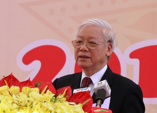 Gắn đào tạo với sản xuất, khuyến khích khởi nghiệp trong sinh viên Tổng Bí thư phát biểu tại lễ khai giảng (ảnh TTXVN)
