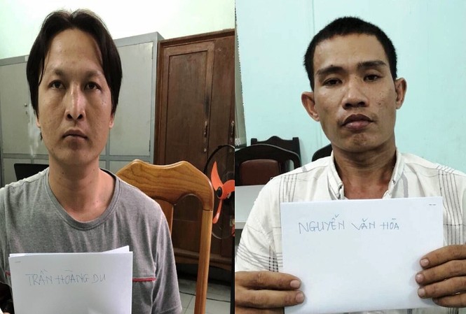 Sáu thanh niên trói bảo vệ, cướp tài sản gần 2,5 tỷ đồng Du (trái) và Hòa tại công an