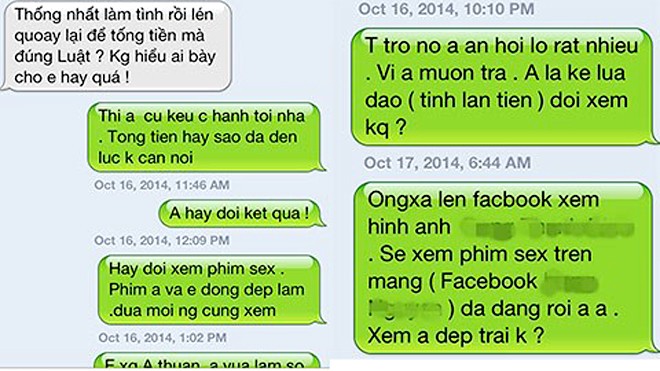 Một phó giám đốc bị dọa tung clip sex Một số nội dung tin nhắn hiện cơ quan công an đã thu giữ
