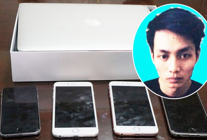 Chiêu lừa hàng loạt iPhone, Macbook Air của 9X Trần Ngọc Tú-Ảnh: Công an cung cấp và tang vật vụ án được công an thu giữ