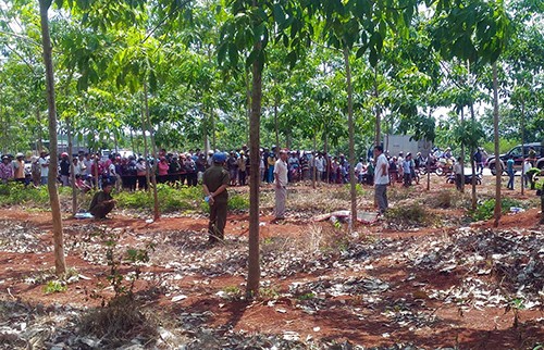 Nghi can giết bạn, cướp tài sản để đi sinh nhật bạn gái Hiện trường vụ án mạng trong rừng cao su ven quốc lộ 20. Ảnh: Hoàng Trường