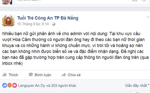 Nhiều nữ sinh ở Đà Nẵng tố bị sàm sỡ giữa đường Nội dung đăng trên trang Tuổi trẻ Công an TP Đà Nẵng cho biết, về việc nhiều nữ sinh phản ánh bị một người đàn ông hay sàm sỡ