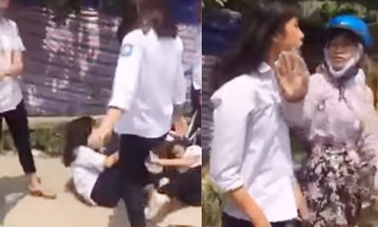 Hà Nội: Xôn xao học sinh nữ đánh nhau vì ghen tuông Nhiều học sinh THPT lao vào đấm đá nữ sinh THCS và sự việc chỉ dừng lại khi có nhiều người lớn chạy vào can ngăn, Ảnh từ clip