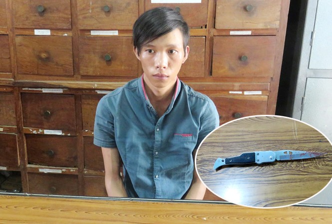 Hai cán bộ công an bị đâm khi đang làm nhiệm vụ Đối tượng Nguyễn Ngọc Tâm và hung khí