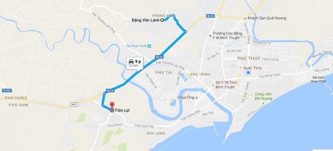 Két sắt mất trộm được tìm thấy cách hiện trường hơn 5 km Chiếc két sắt bị bỏ lại tại bãi đất trống thuộc xã Tiến Lợi cách hiện trường hơn 5 km. Ảnh : Google Map