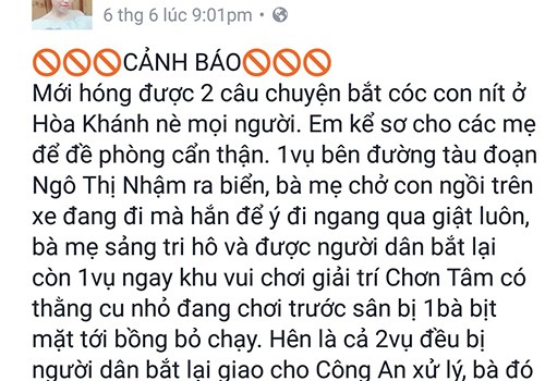 Bịa tin bắt cóc trẻ em để 'câu like' bán hàng qua mạng Thông tin bịa đặt về vụ bắt cóc được chia sẻ trên mạng xã hội ở Đà Nẵng những ngày qua