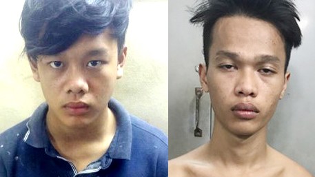 Trút 'mưa' mã tấu vào đối thủ rồi đưa vào viện cấp cứu Hai nghi can giết người Giang (trái) và Trí tại cơ quan điều tra. Ảnh: Công an cung cấp.