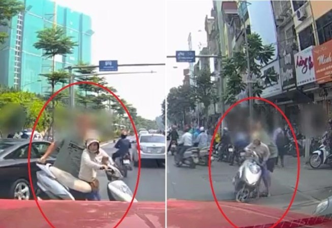 Bị ông Tây 'bê' cả xe lẫn người vì nghe điện thoại giữa đường Tài xế nước ngoài lôi cả người và chiếc xe máy vào lề đường