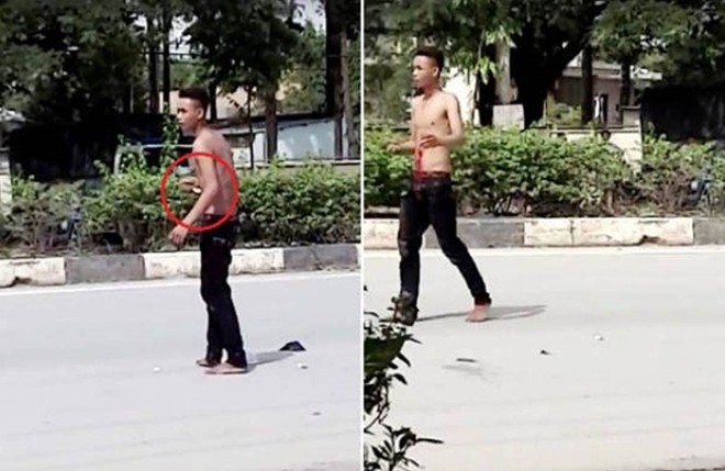 Nam thanh niên nguy kịch khi tự đâm dao vào bụng Hiện trường vụ việc. Ảnh cắt từ clip