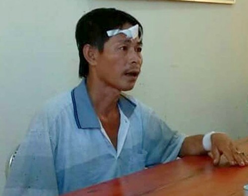 Dùng lưỡi lê đâm gục em rể sau cuộc nhậu vì... hỗn Trần Đức Lân tại cơ quan điều tra. Ảnh: Công an cung cấp