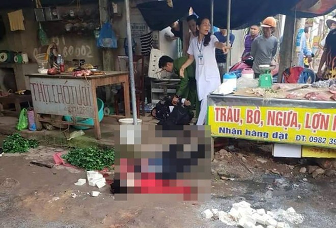 Nghi phạm nổ súng bắn phụ nữ giữa chợ đã chết tại bệnh viện Hiện trường vụ giết người ở Hải Dương. Ảnh: Độc giả cung cấp