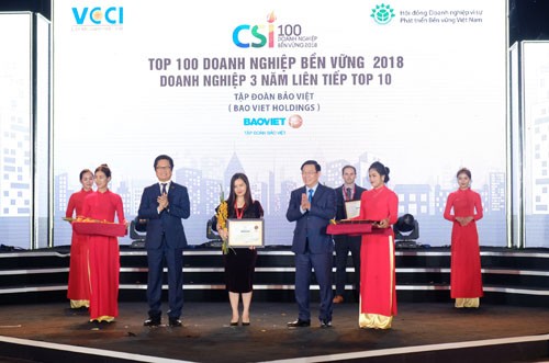 Bảo Việt tiếp tiếp tục nằm Top 10 Doanh nghiệp bền vững Việt Nam Tập đoàn Bảo Việt được vinh danh trong Top 10 doanh nghiệp bền vững trong 3 nãm liên tiếp