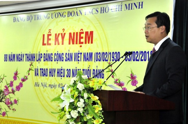 T.Ư Đoàn kỷ niệm 88 năm Ngày thành lập Đảng Cộng sản Việt Nam Bí thư Đảng ủy, Bí thư thứ nhất T.Ư Đoàn Lê Quốc Phong phát biểu. Ảnh: Đông Hà