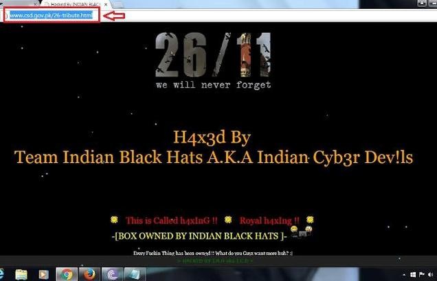 Hàng loạt trang web của chính phủ Pakistan bị tấn công Trang chủ của website chính phủ bị bao trùm bởi màu đen