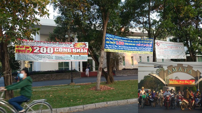 Công nhân trở lại Cty vì được chăm lo chu đáo Các biển tuyển công nhân như thế này giăng đầy khu chế xuất Tân Thuận nhưng số lượng tuyển chỉ 50-100 công nhân mỗi Cty (ảnh lớn).ảnh: L.N. Công nhân đã trở lại làm việc sau kỳ nghỉ Tết ở KCN Amata (ảnh nhỏ). ảnh: Đ.M