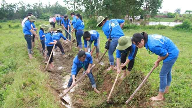 Tình nguyện chuyên nghiệp, cần yếu tố gì? Sinh viên tình nguyện làm mương nội đồng ở Vĩnh Phúc. Ảnh: Trường Phong