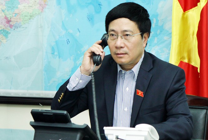 Ngoại trưởng Mỹ đánh giá cao thiện chí của Việt Nam về Biển Đông Phó Thủ tướng, Bộ trưởng Bộ Ngoại giao Phạm Bình Minh điện đàm với Ngoại trưởng Mỹ John Kerry. Ảnh: Vụ Thông tin báo chí