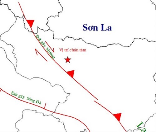 Có khả năng tiếp tục xảy ra các trận động đất ở Sơn La Vị trí tâm chấn động đất huyện Mường La, Sơn La lúc 19 giờ 14. (Nguồn: Viện Vật lý địa cầu)