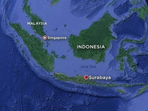 Phát hiện một máy bay rơi ở Indonesia, nghi của AirAsia Tuyến đường bay của chuyến bay QZ8501 - Ảnh: ABCNews