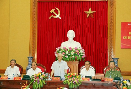 Lần đầu tiên Tổng bí thư tham gia Đảng ủy Công an Trung ương Tổng bí thư Nguyễn Phú Trọng phát biểu tại buổi lễ. Ảnh: TTXVN