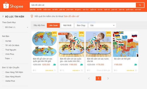 Hình ảnh đồ chơi "Bản đồ cắm cờ thế giới" được rao bán trên trang Shopee trước khi được gỡ bỏ. 