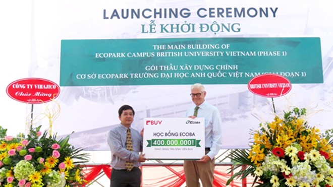 Đẩy nhanh tiến độ xây dựng ĐH quốc tế British University Vietnam Công ty cổ phần ECOBA Việt Nam công bố tặng 01 học bổng trị giá 400.000.000 VND cho học sinh xuất