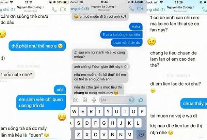 Tin nóng giáo dục: Nữ sinh tố giảng viên khoa Luật quấy rối Một số đoạn tin nhắn được cho là giữa giảng viên Cường và các nữ sinh được chia sẻ trên trang SOL - VNU Confessions. (Ảnh chụp màn hình).